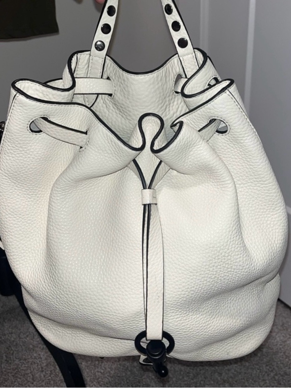 Rebecca Minkoff White Pebbled Leather Drawstring Backpack - Picture 4 of 8